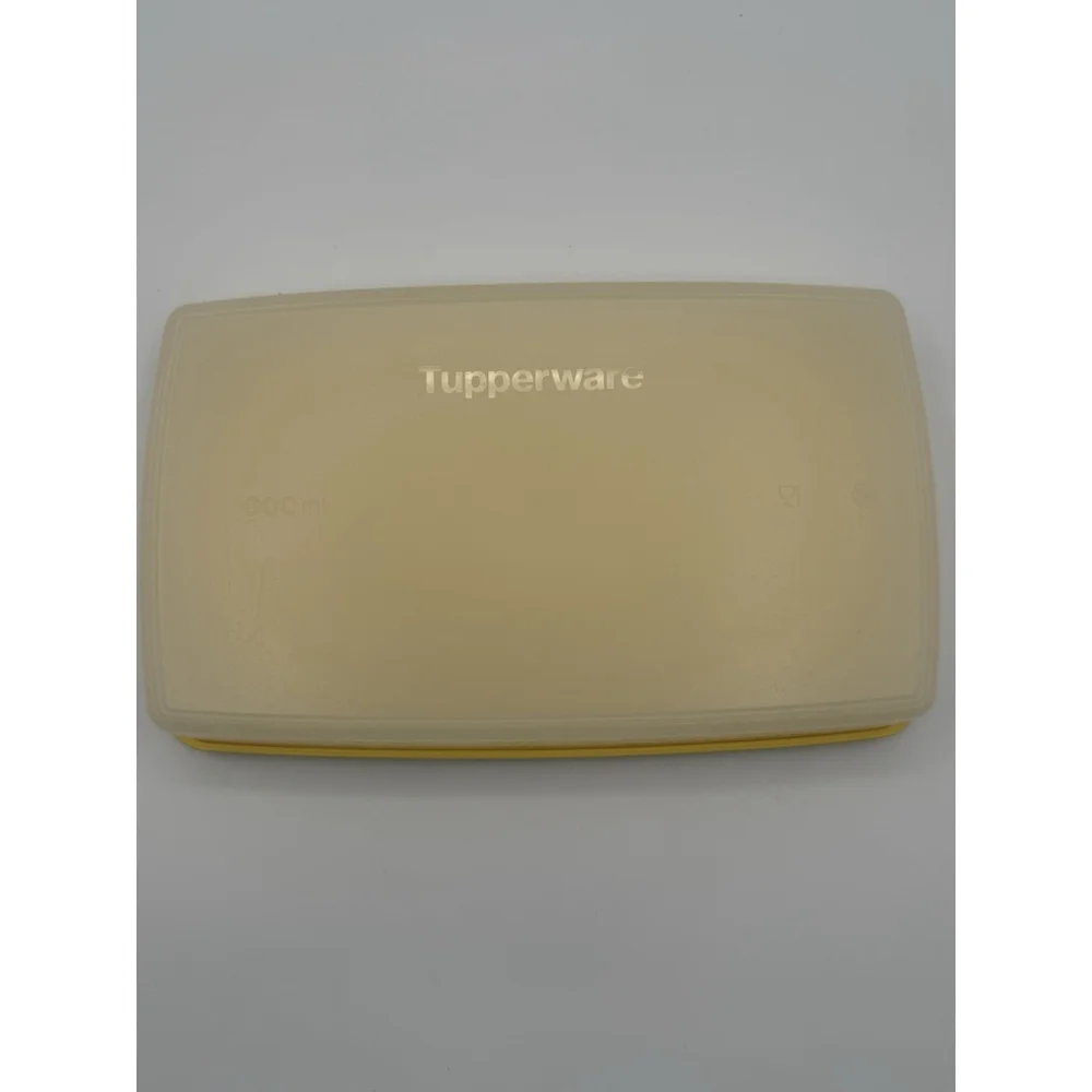Vintage Tupperware 600 mL Rectangular Container Yellow Lid Snowflake Design